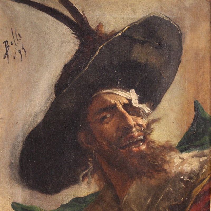 Peinture espagnole portrait d'un pirate daté 1895-photo-3