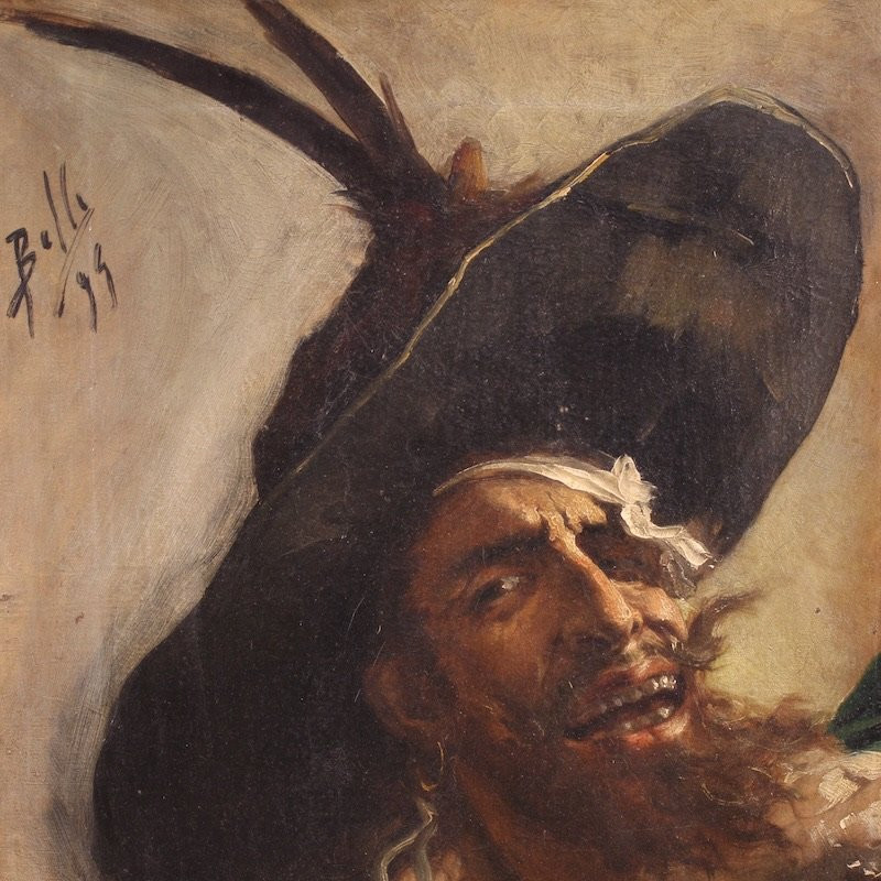 Peinture espagnole portrait d'un pirate daté 1895-photo-4