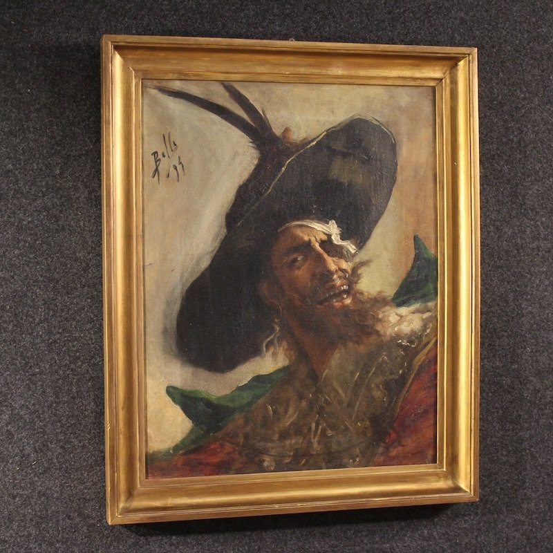 Peinture espagnole portrait d'un pirate daté 1895-photo-5
