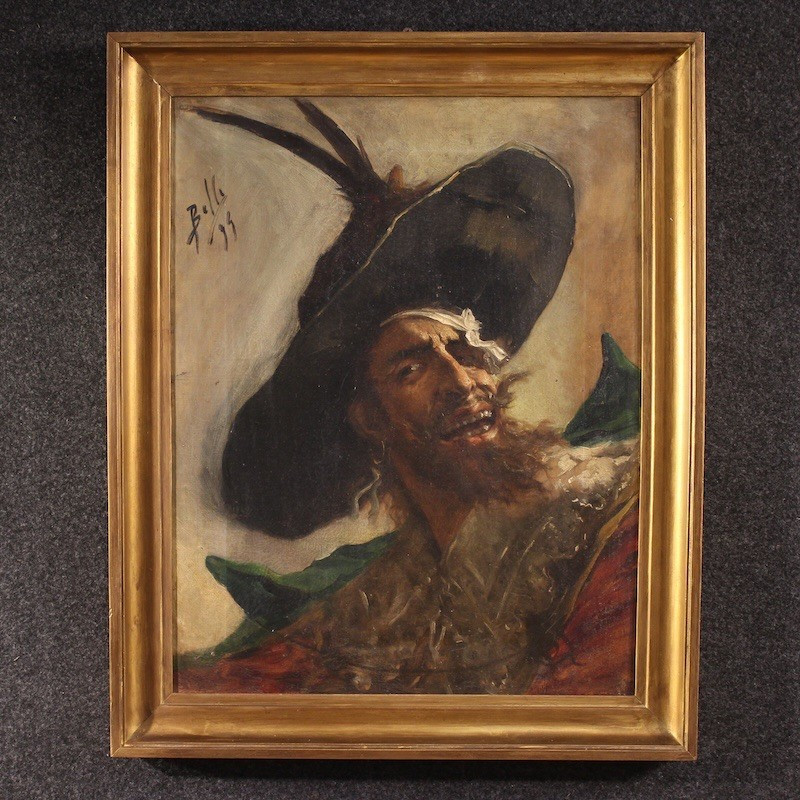 Peinture espagnole portrait d'un pirate daté 1895