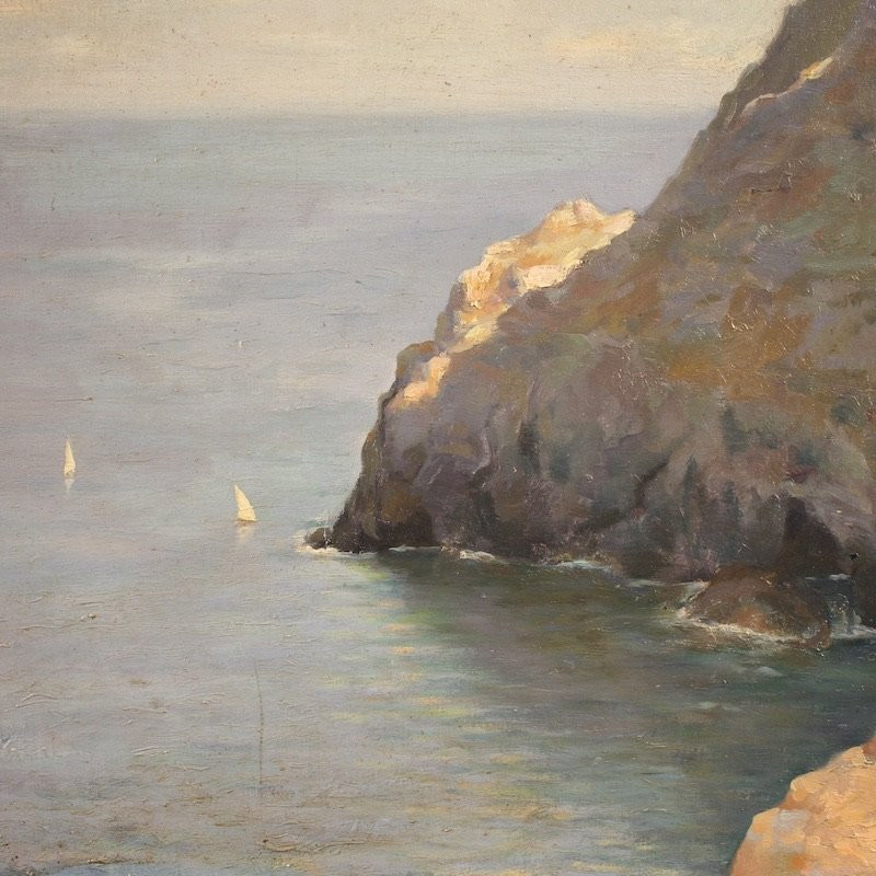 Peinture espagnole signée de paysage, vue sur la mer du 20ème siècle-photo-2