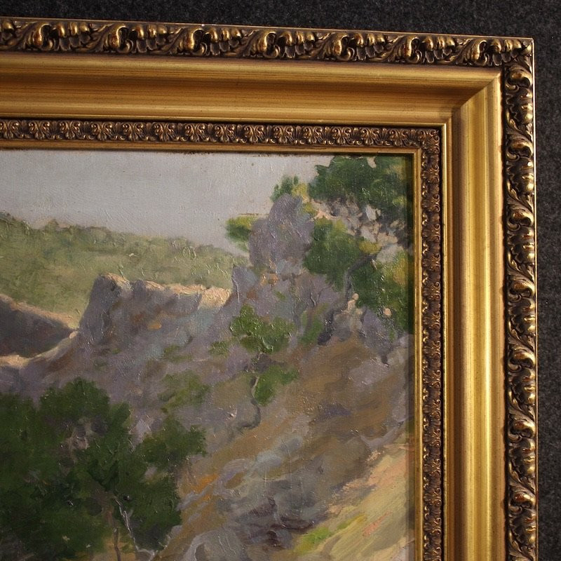 Peinture espagnole signée de paysage, vue sur la mer du 20ème siècle-photo-3