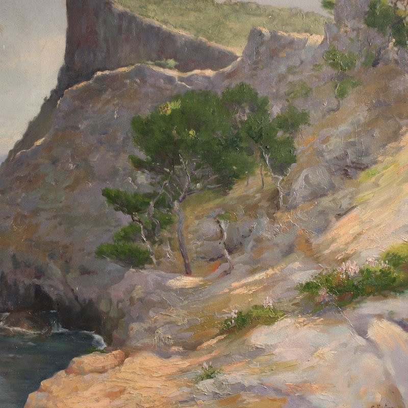 Peinture espagnole signée de paysage, vue sur la mer du 20ème siècle-photo-5