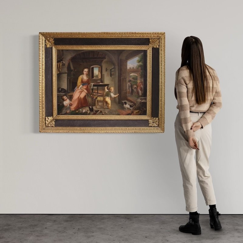 19th Century Interior Scene Italian Painting-photo-2