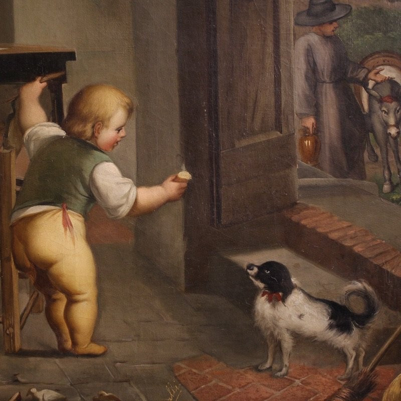 19th Century Interior Scene Italian Painting-photo-8