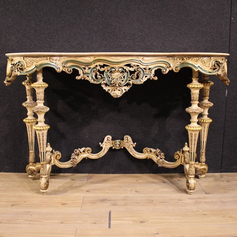 Italian Lacquered And Gilded Console In Eclectic Style From 20th Century-photo-2