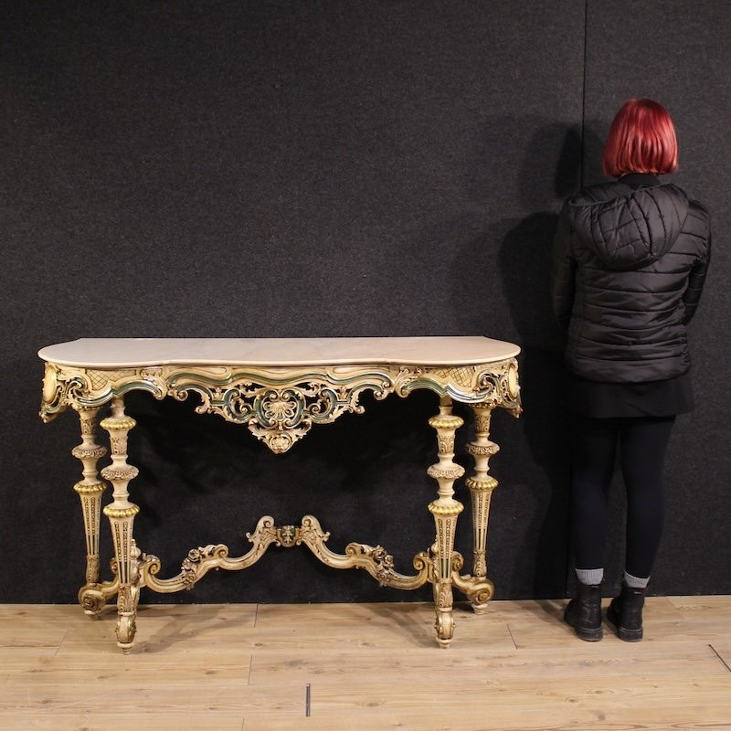 Italian Lacquered And Gilded Console In Eclectic Style From 20th Century-photo-3