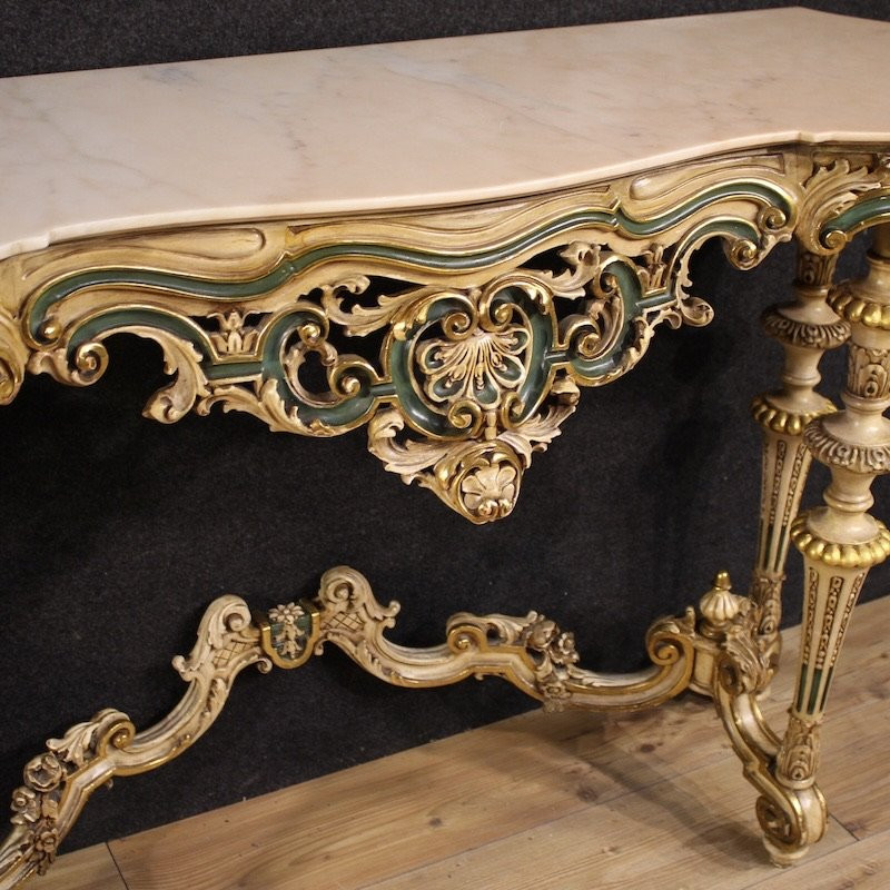 Italian Lacquered And Gilded Console In Eclectic Style From 20th Century-photo-4