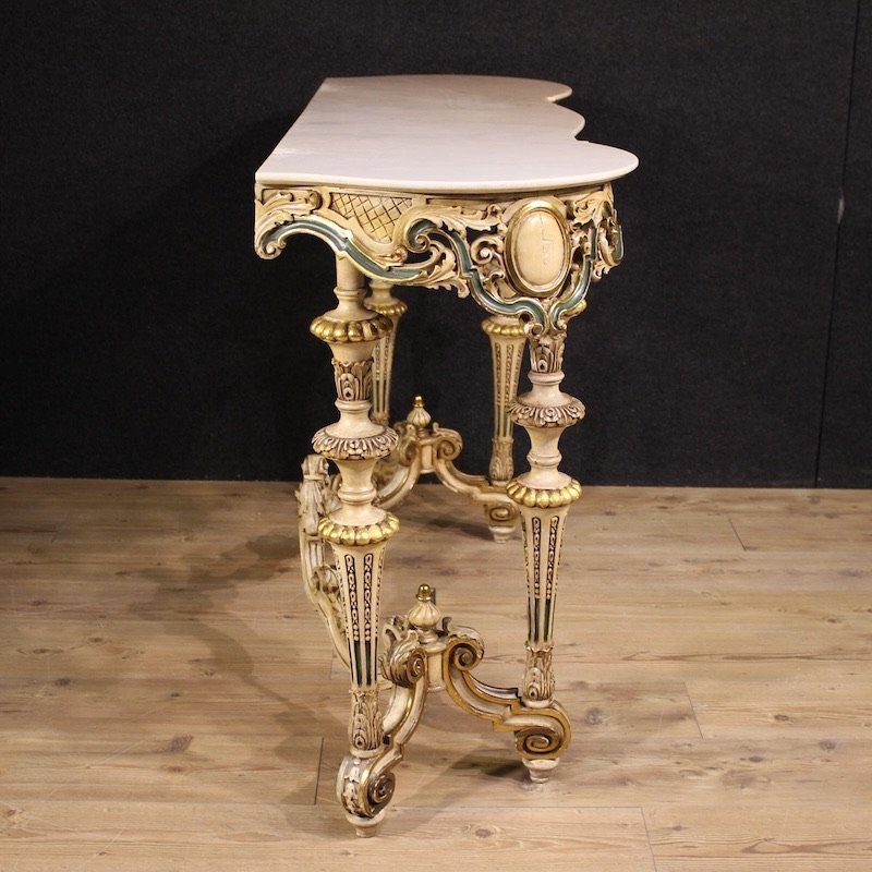 Italian Lacquered And Gilded Console In Eclectic Style From 20th Century-photo-1