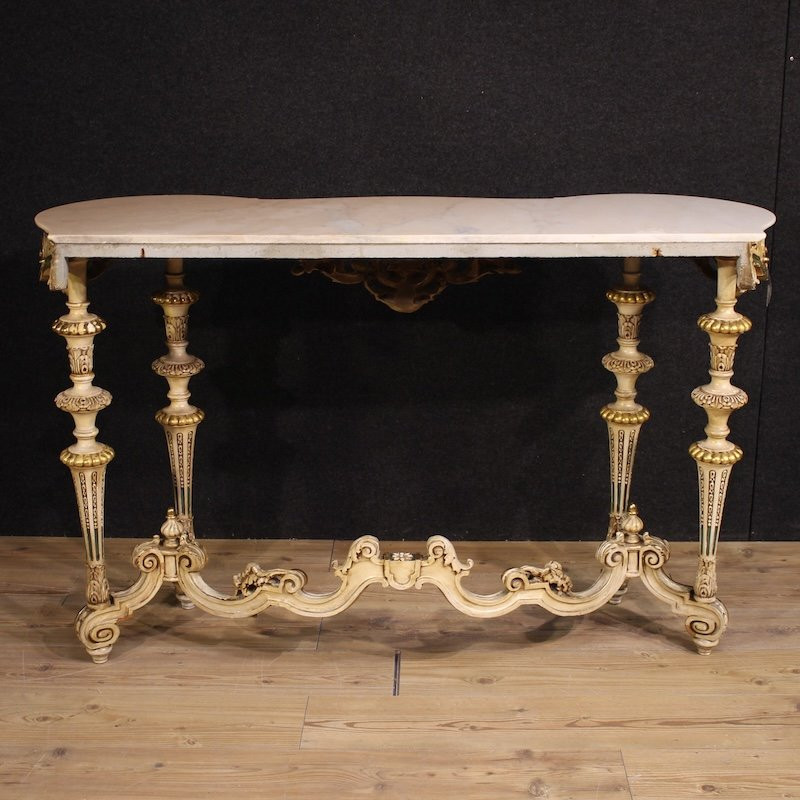 Italian Lacquered And Gilded Console In Eclectic Style From 20th Century-photo-4