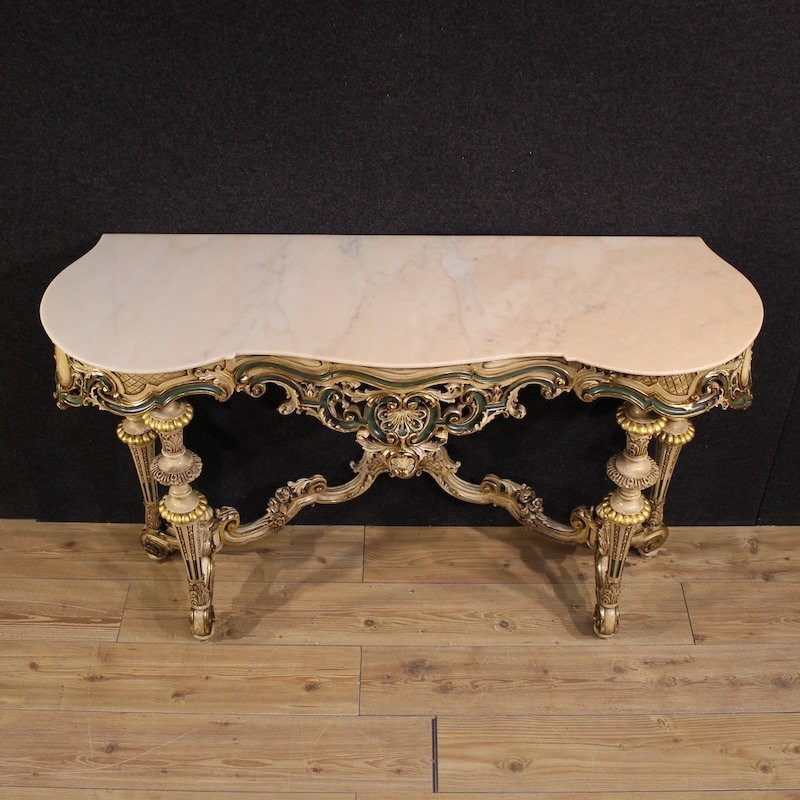 Italian Lacquered And Gilded Console In Eclectic Style From 20th Century-photo-5