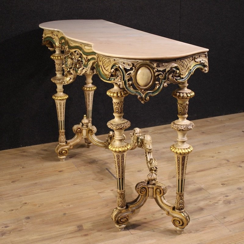 Italian Lacquered And Gilded Console In Eclectic Style From 20th Century-photo-6
