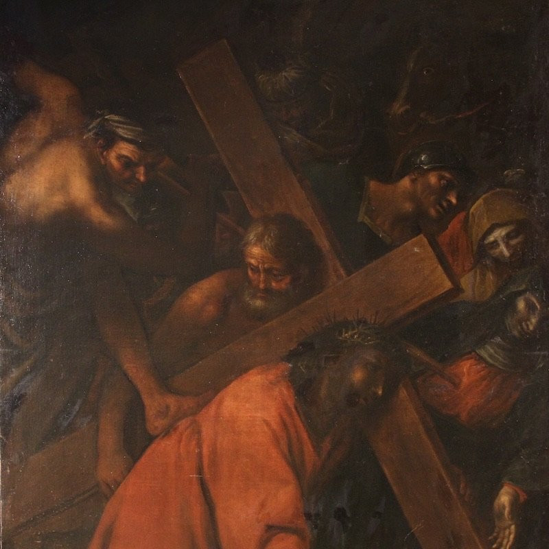 Ancienne peinture italienne du Chemin de Croix du 17ème siècle-photo-3