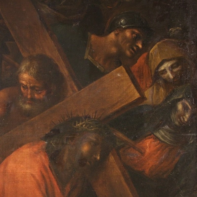 Ancienne peinture italienne du Chemin de Croix du 17ème siècle-photo-1