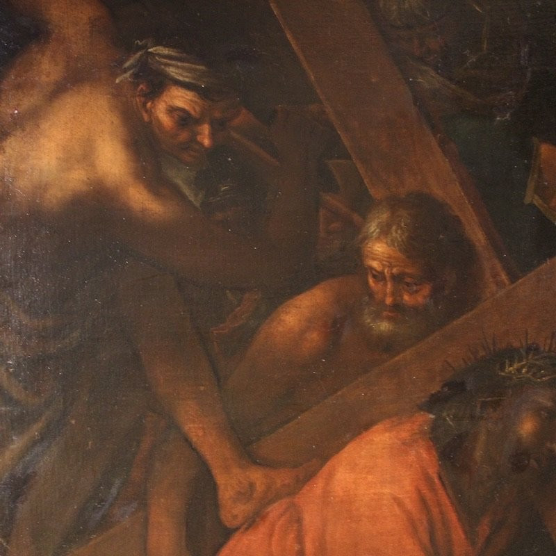 Ancienne peinture italienne du Chemin de Croix du 17ème siècle-photo-2
