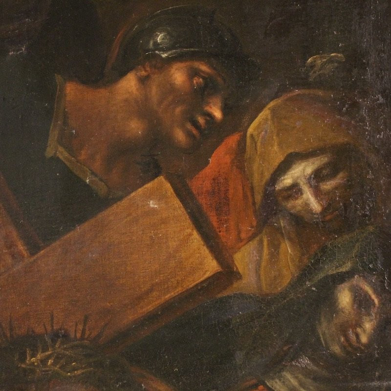 Ancienne peinture italienne du Chemin de Croix du 17ème siècle-photo-6