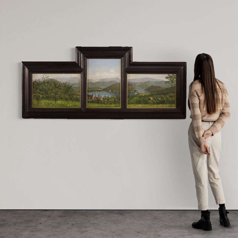 Triptych Of 20th-century Paintings View Of Lake Lugano-photo-2