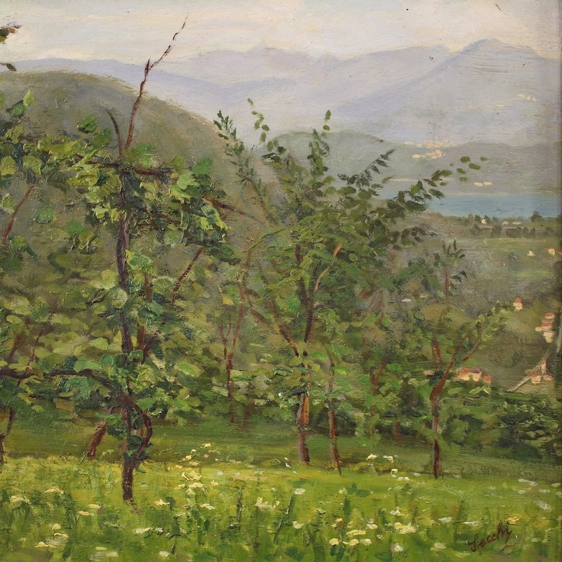 Triptych Of 20th-century Paintings View Of Lake Lugano-photo-6