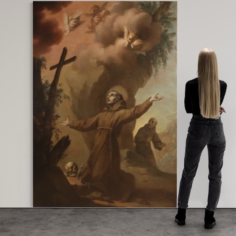 Grand tableau italien du 18ème siècle, L'Extase de saint François d'Assise-photo-2