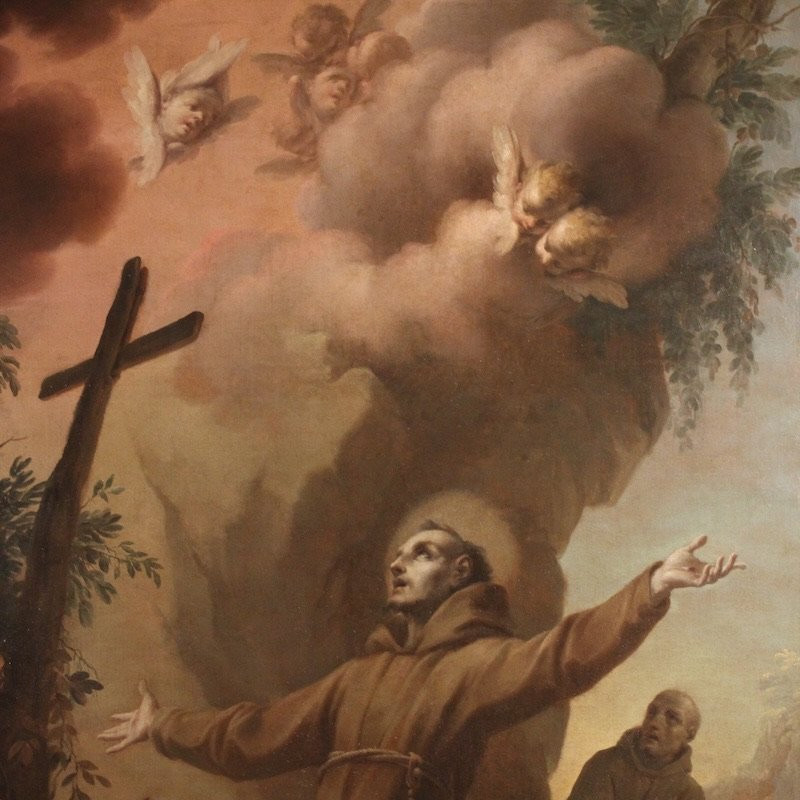 Grand tableau italien du 18ème siècle, L'Extase de saint François d'Assise-photo-3