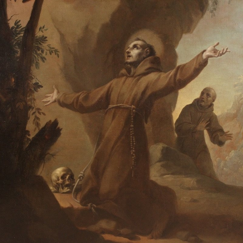 Grand tableau italien du 18ème siècle, L'Extase de saint François d'Assise-photo-4