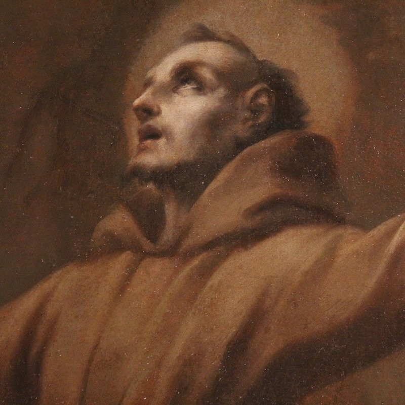 Grand tableau italien du 18ème siècle, L'Extase de saint François d'Assise-photo-1