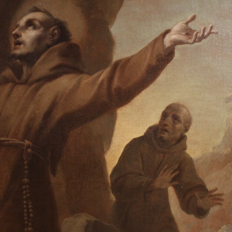 Grand tableau italien du 18ème siècle, L'Extase de saint François d'Assise-photo-7