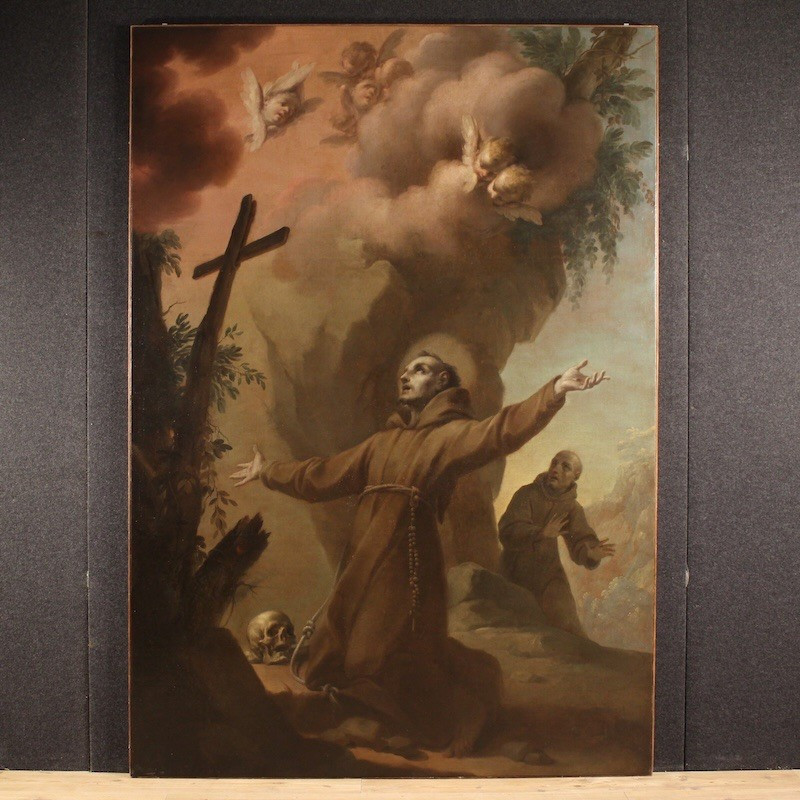 Grand tableau italien du 18ème siècle, L'Extase de saint François d'Assise