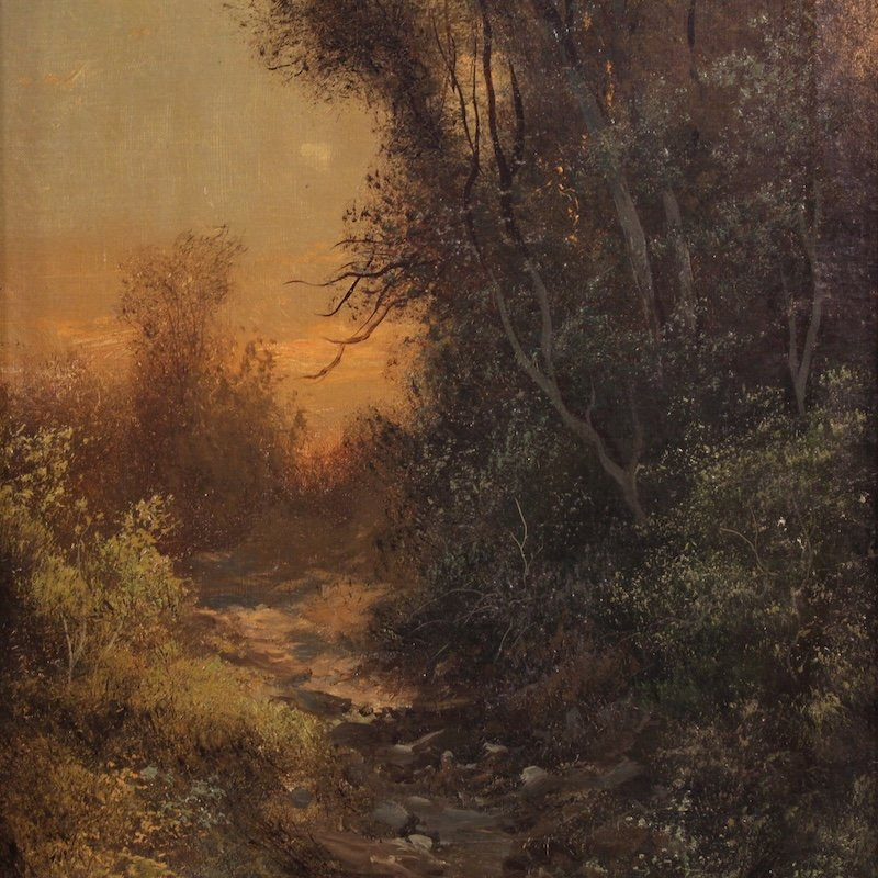 Tableau italien signé Marko, paysage forestier du 19ème siècle-photo-2