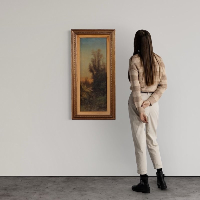 Tableau italien signé Marko, paysage forestier du 19ème siècle-photo-3