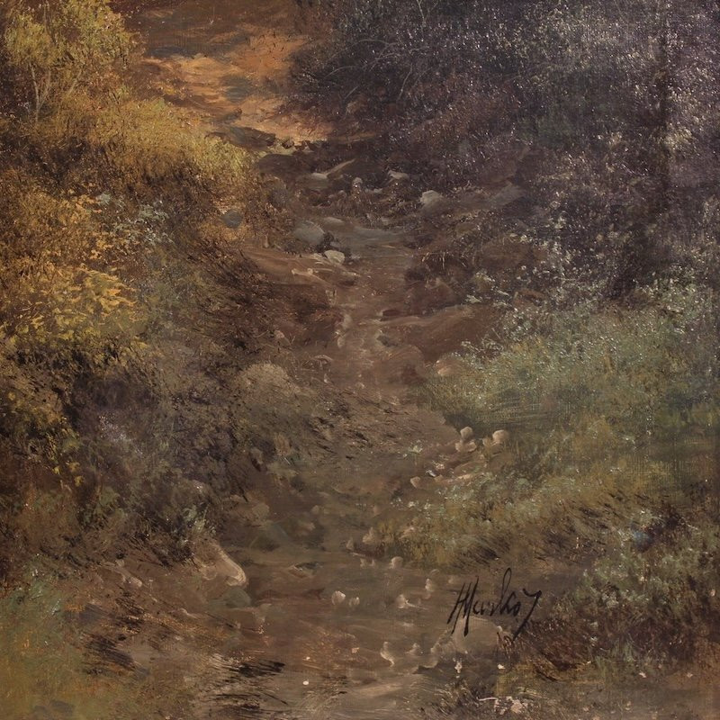 Tableau italien signé Marko, paysage forestier du 19ème siècle-photo-4