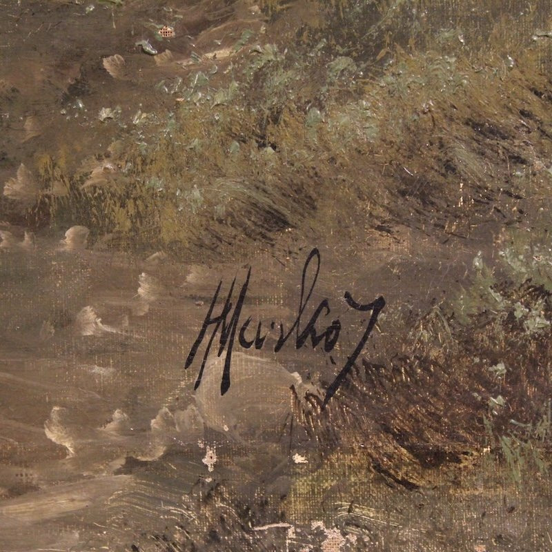 Tableau italien signé Marko, paysage forestier du 19ème siècle-photo-2