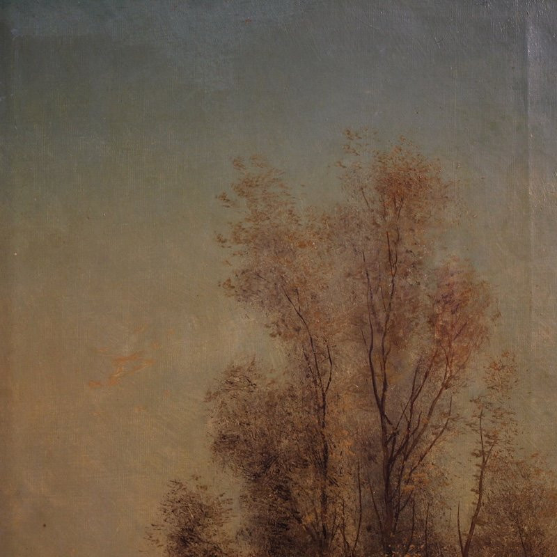 Tableau italien signé Marko, paysage forestier du 19ème siècle-photo-3
