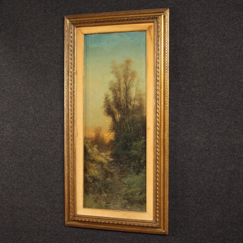 Tableau italien signé Marko, paysage forestier du 19ème siècle-photo-8