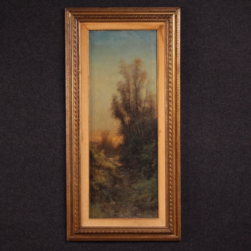 Tableau italien signé Marko, paysage forestier du 19ème siècle