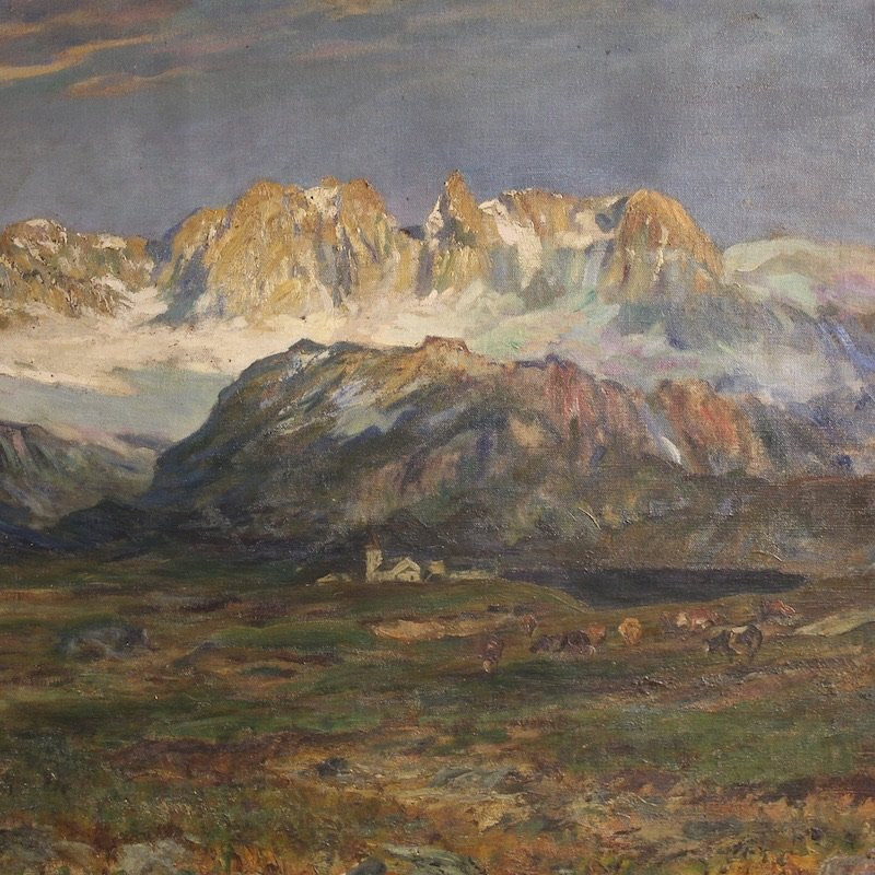 Ancienne peinture italienne signée paysage de montagne du 19ème siècle-photo-2