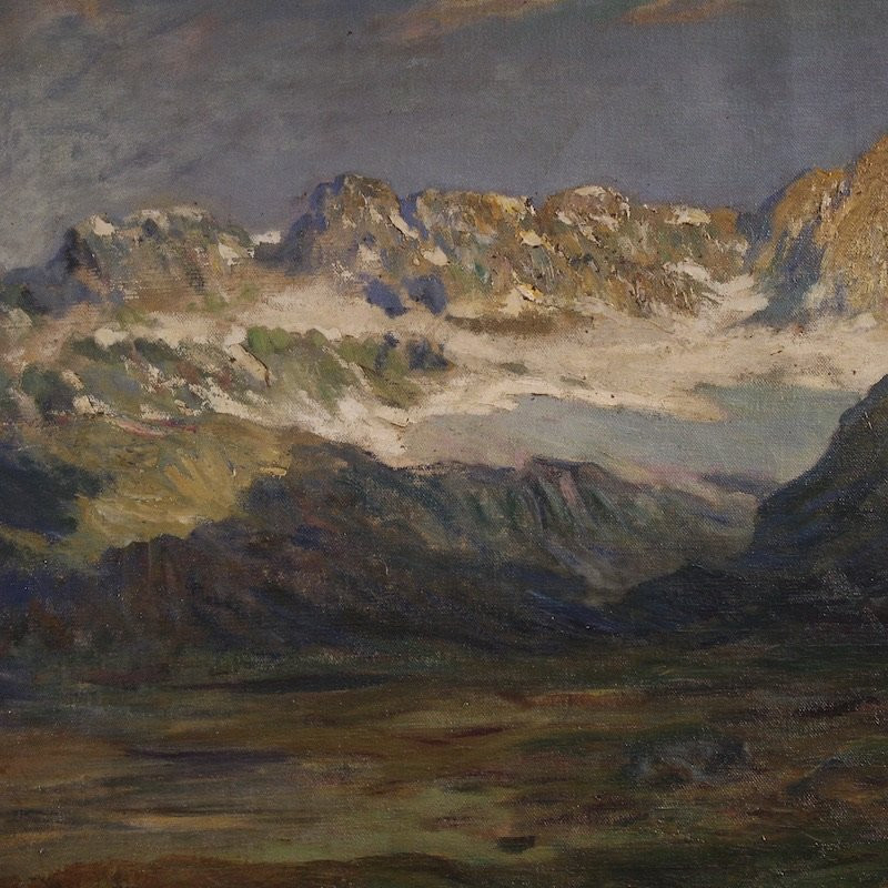 Ancienne peinture italienne signée paysage de montagne du 19ème siècle-photo-1
