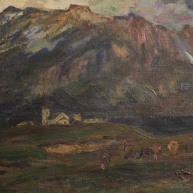 Ancienne peinture italienne signée paysage de montagne du 19ème siècle-photo-2