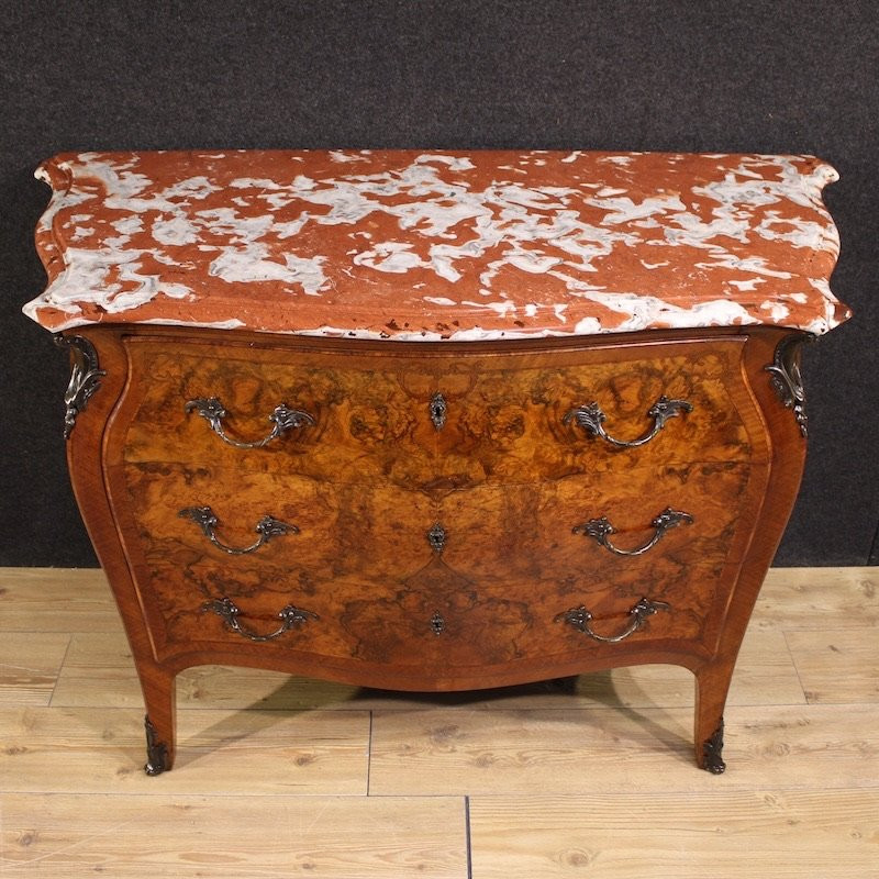 Commode lombarde marquetée de style Louis XV avec dessus en marbre-photo-2