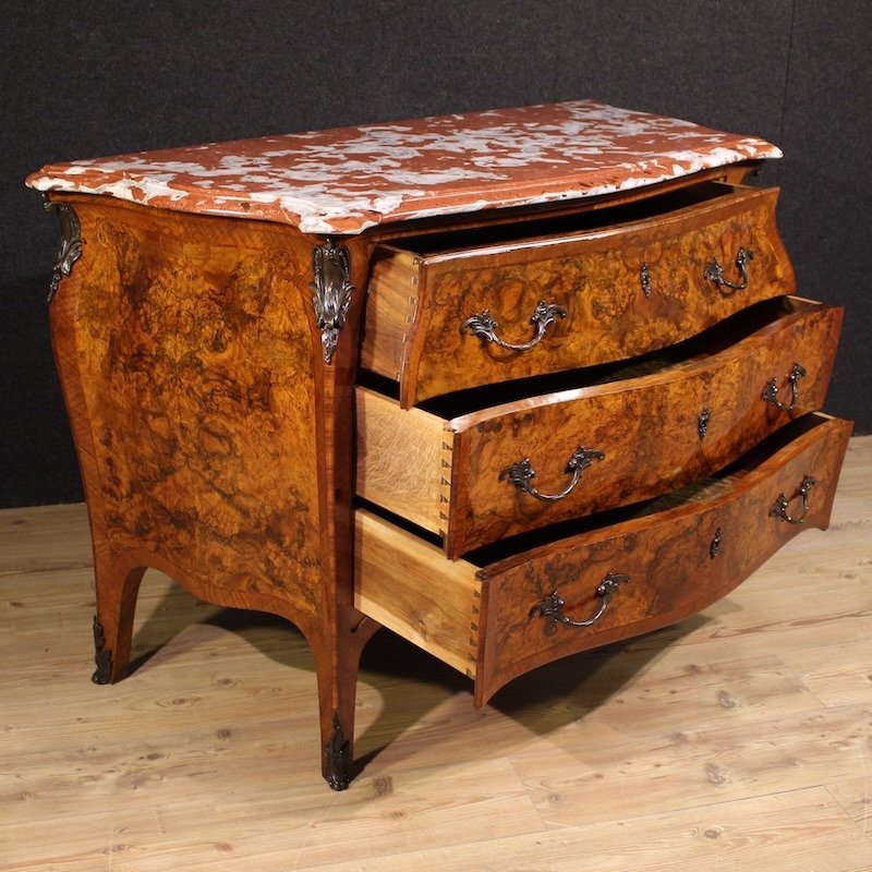 Commode lombarde marquetée de style Louis XV avec dessus en marbre-photo-3