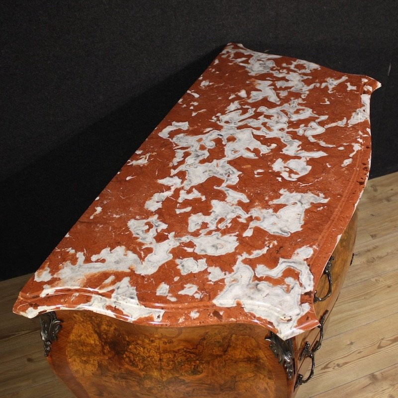 Commode lombarde marquetée de style Louis XV avec dessus en marbre-photo-1