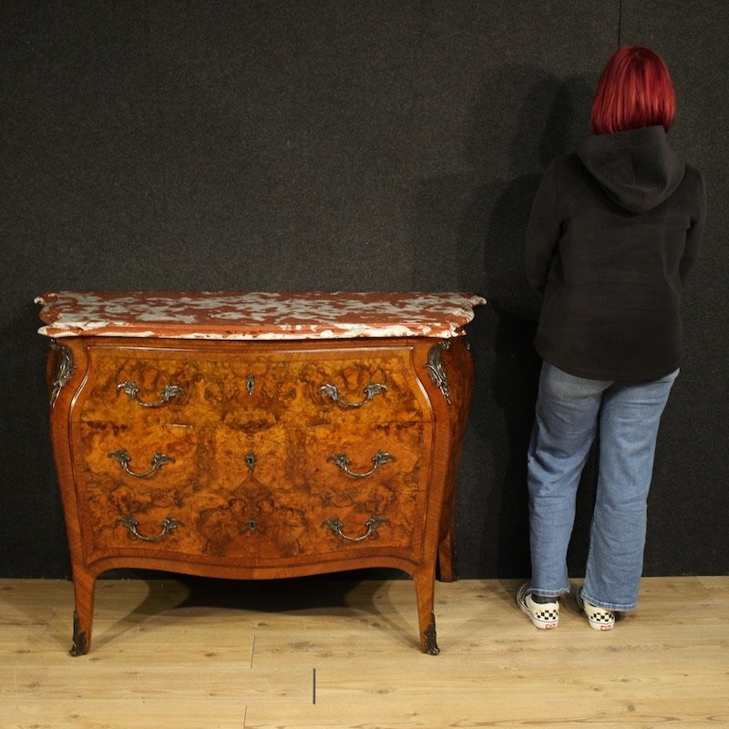 Commode lombarde marquetée de style Louis XV avec dessus en marbre-photo-3