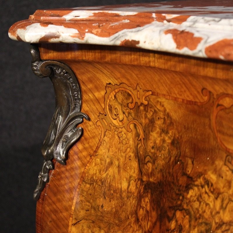 Commode lombarde marquetée de style Louis XV avec dessus en marbre-photo-7