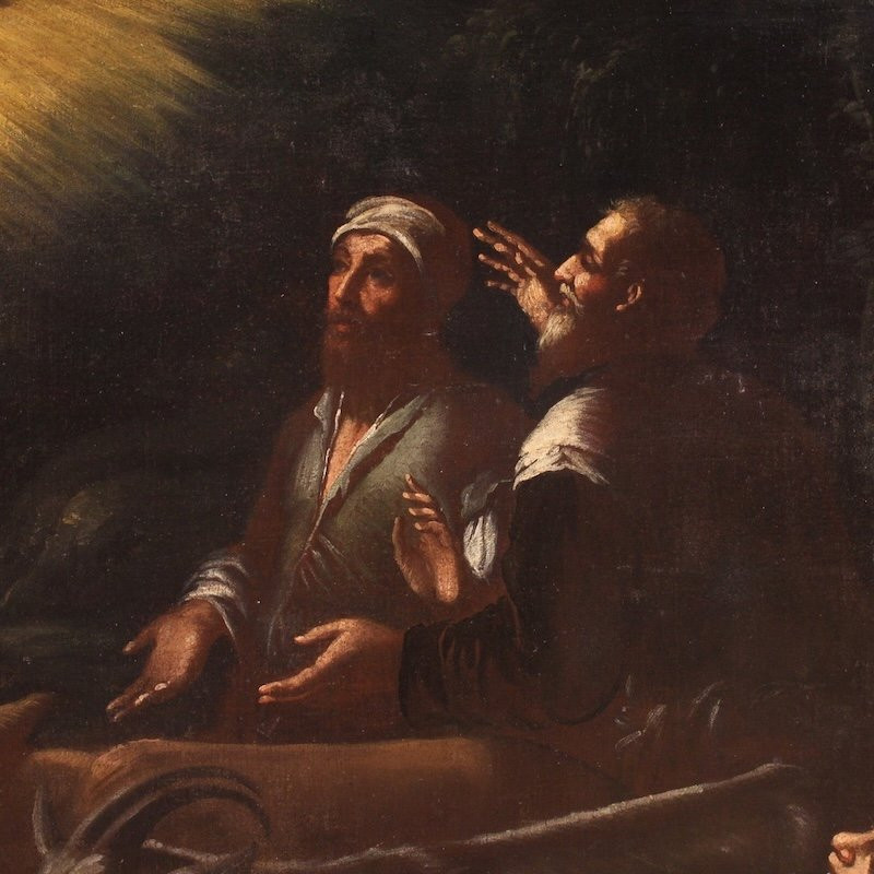 Antique Painting From The Bassano School Of The 17th Century, The Announcement To The Shepherds-photo-2