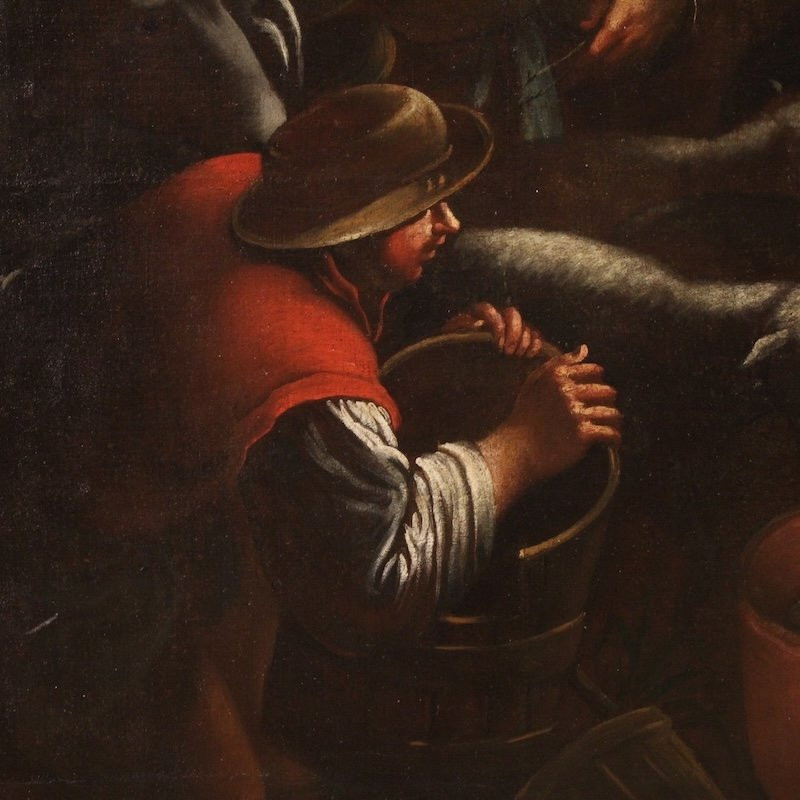 Antique Painting From The Bassano School Of The 17th Century, The Announcement To The Shepherds-photo-5
