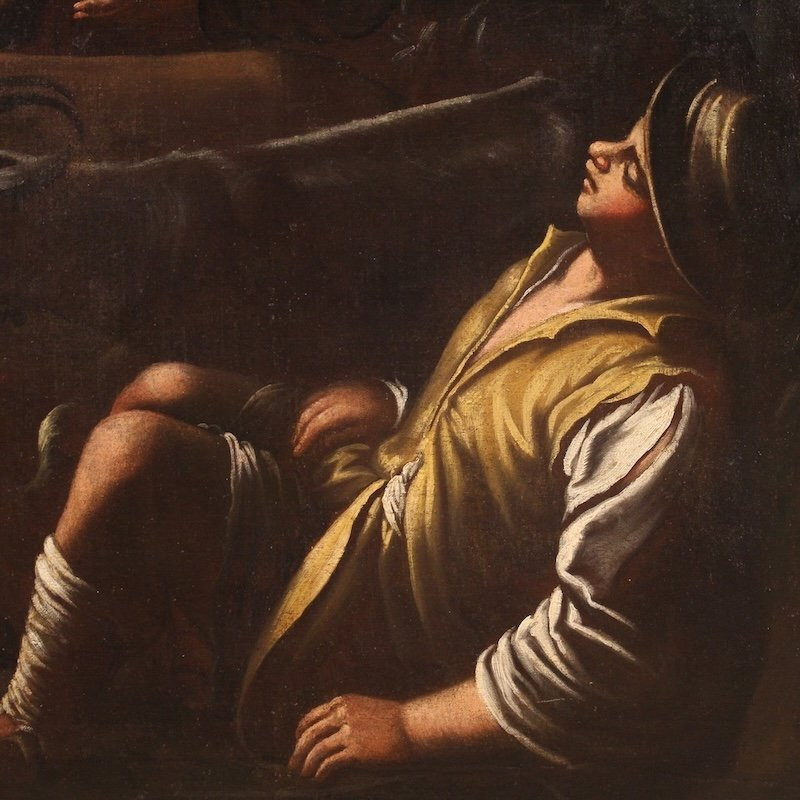Antique Painting From The Bassano School Of The 17th Century, The Announcement To The Shepherds-photo-6