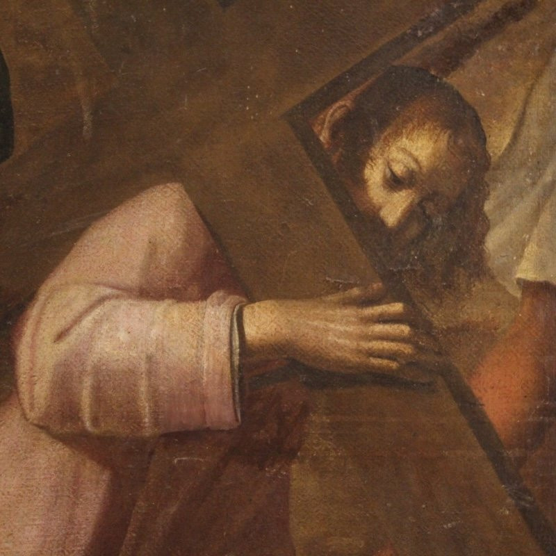 Antique Italian Painting Of The Way Of The Cross, Ascent To Calvary, From The 17th Century-photo-4