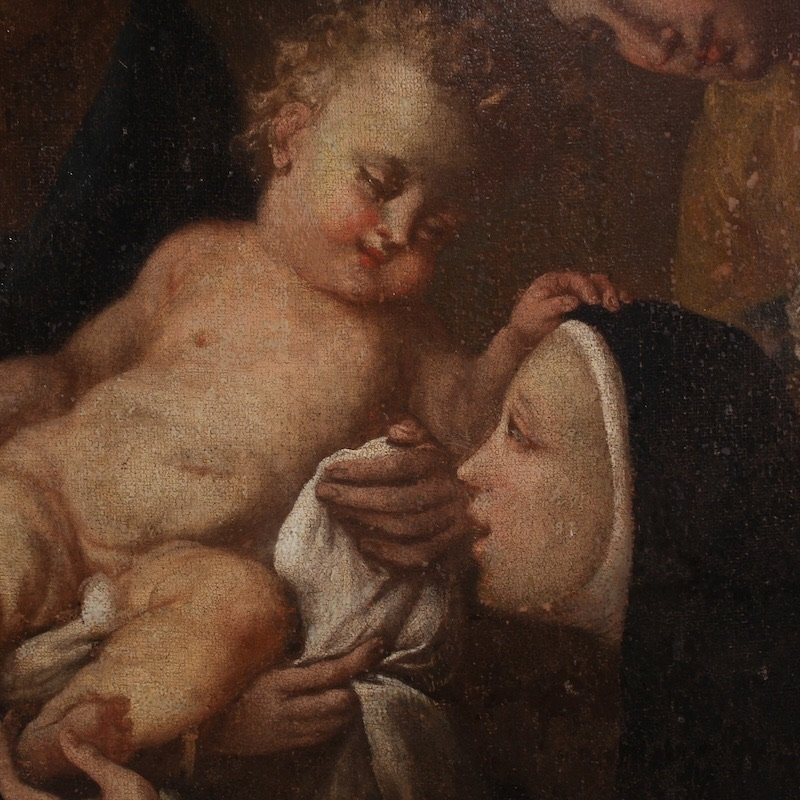 Antique Painting Adoration Of Saint Rose Of Lima With Madonna And Child From The 18th Century-photo-2