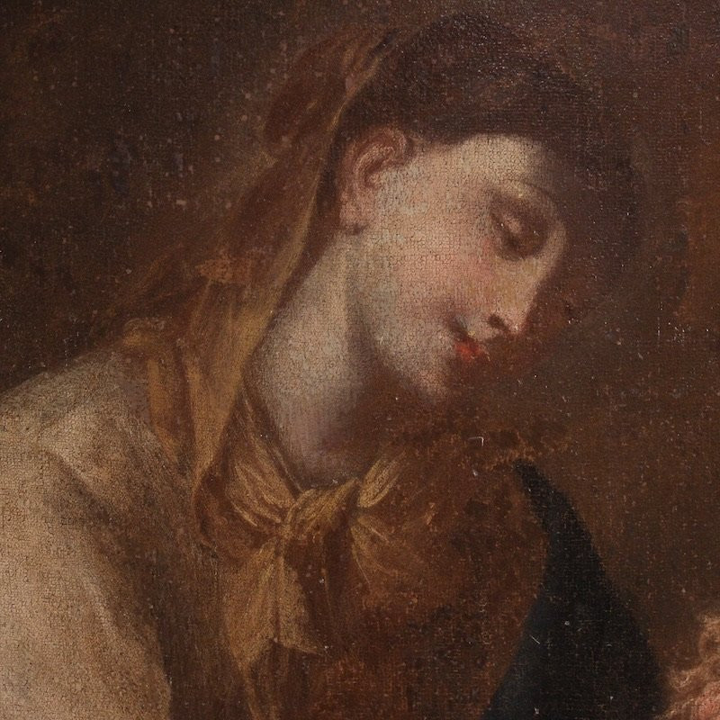 Antique Painting Adoration Of Saint Rose Of Lima With Madonna And Child From The 18th Century-photo-5