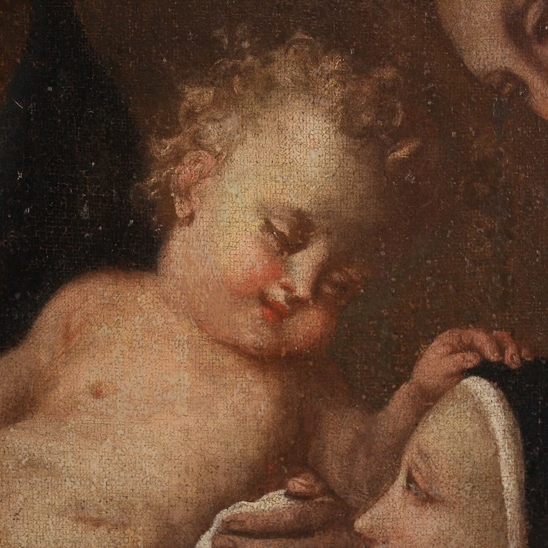 Antique Painting Adoration Of Saint Rose Of Lima With Madonna And Child From The 18th Century-photo-8